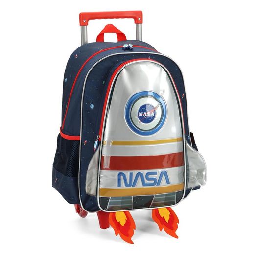 mochila com rodinha nasa foguete vermelho e azul mochila com rodinha nasa foguete vermelho e azul