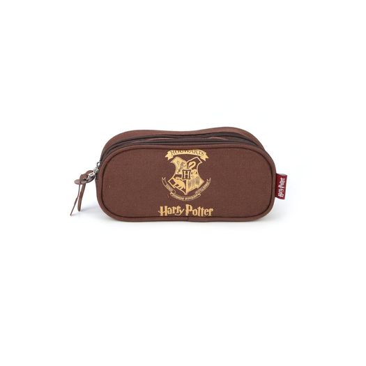 estojo duplo harry potter hogwarts marrom luxcel