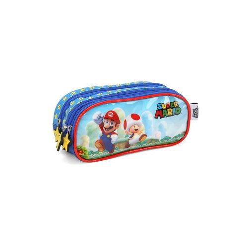 estojo triplo super mario azul luxcel