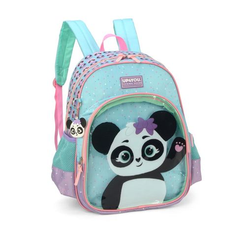 mochila com alça upo4you panda lilás e verde luxcel