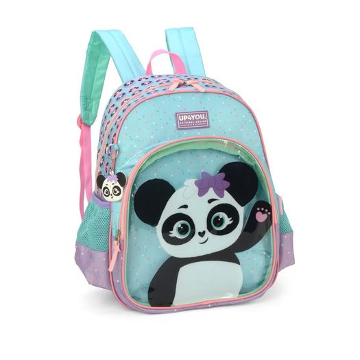 mochila com alça upo4you panda lilás e verde mochila com alça upo4you panda lilás e verde