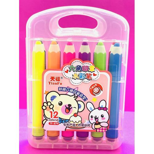 caneta hidrográfica com carimbo maleta 12 cores