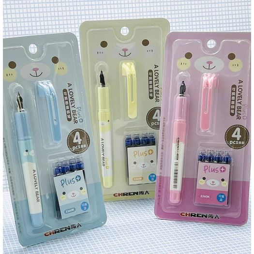 caneta tinteiro lovely bear + 04 refis pastel diversas cores mania de sticker caneta tinteiro lovely bear + 04 refis pastel diversas cores mania de sticker