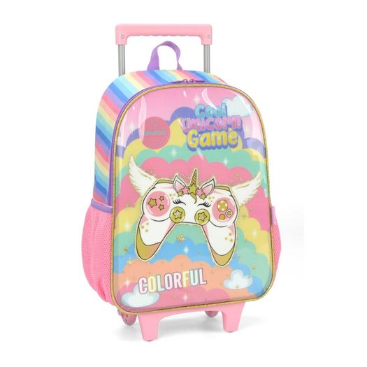 mochila com rodinha unicórnio game rosa mochila com rodinha unicórnio game rosa