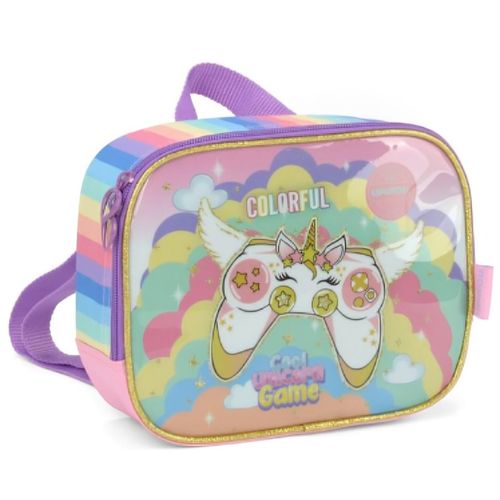 lancheira unicórnio game rosa