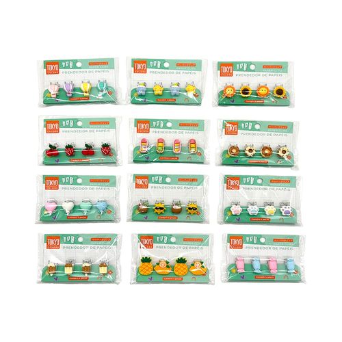 prendedor de papel clip tokio com 4 unidades color diversos modelos multi