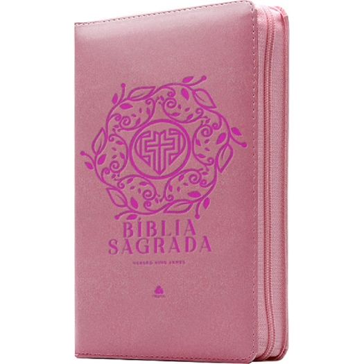 bíblia sagrada king james com zíper - rosa