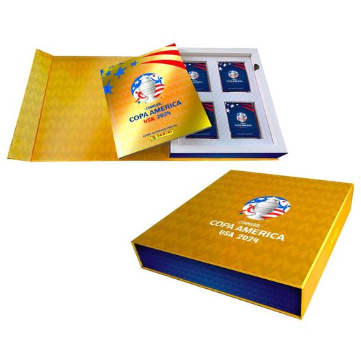 copa america 2024 - box premium numerado e limitado - álbum cd ouro + 50 envelopes copa america 2024 - box premium numerado e limitado - álbum cd ouro + 50 envelopes