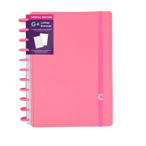 caderno inteligente 140f g all pink linhas brancas especial edition