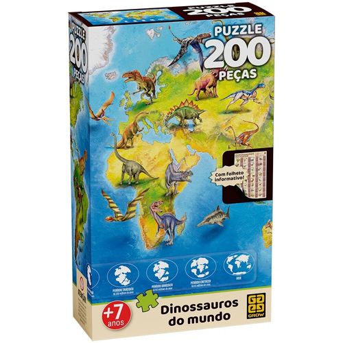quebra-cabeça 200 peças dinossauros do mundo grow