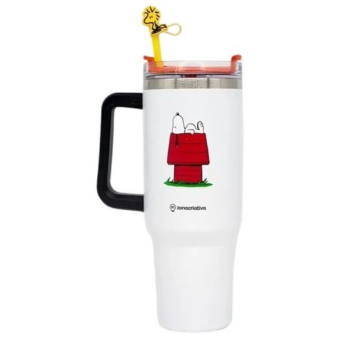 canecão tumbler 1,15l snoopy inox com canudo e pingente