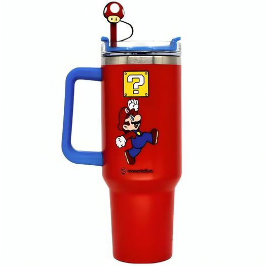 canecão tumbler super mario inox com canudo e pingente canecão tumbler super mario inox com canudo e pingente