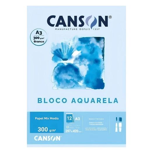 bloco papel aquarela a3 12f 300g 7181 canson