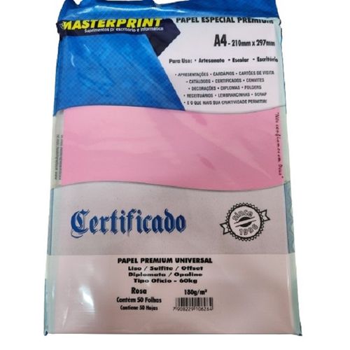 papel rosa liso/offset 180g a4 50 folhas masterprint