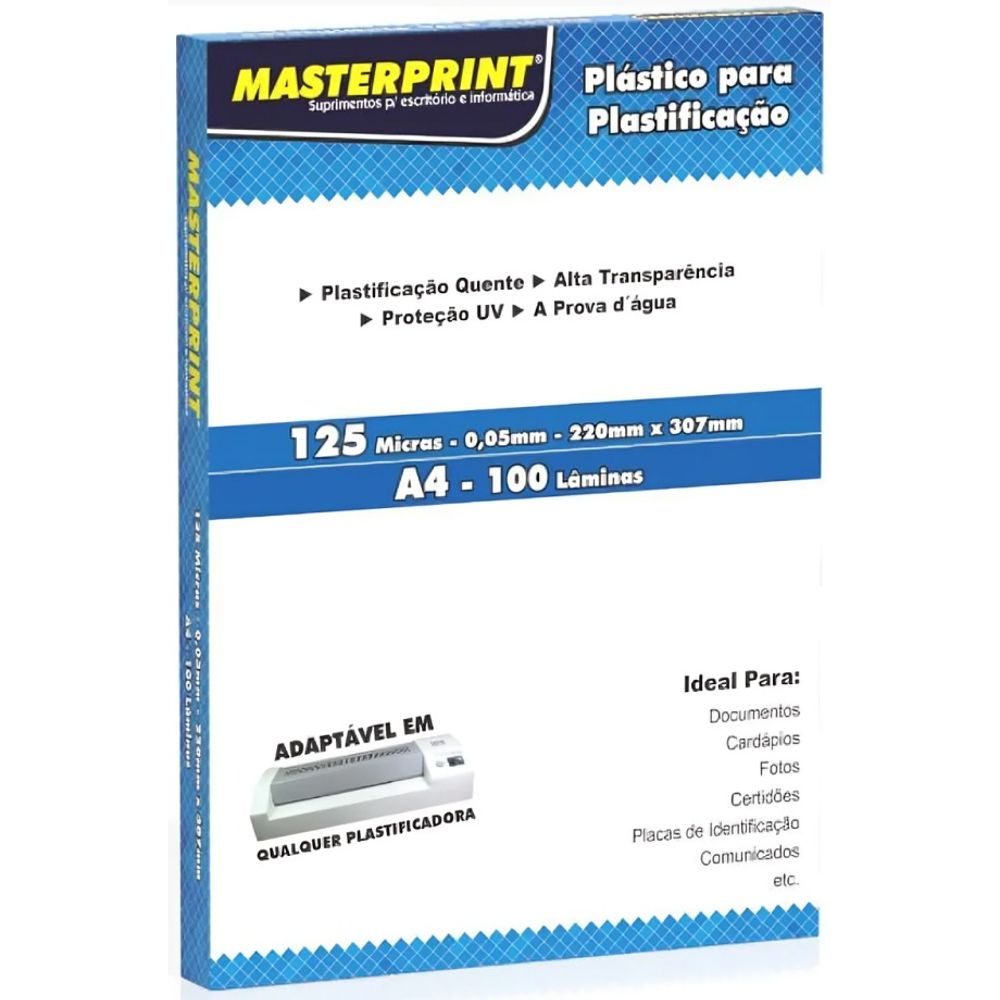 Plástico Para Plastificação A4 100 Folhas 125 Micras 0,05 Espessura ...