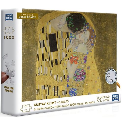 quebra-cabeça 1000 peças gustav klimt o beijo efeito metalizado