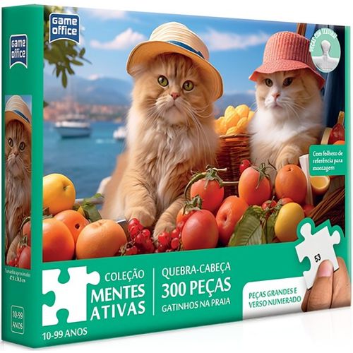 quebra-cabeça 300 peças gatinhos na praia numerado mentes ativas game office toyster