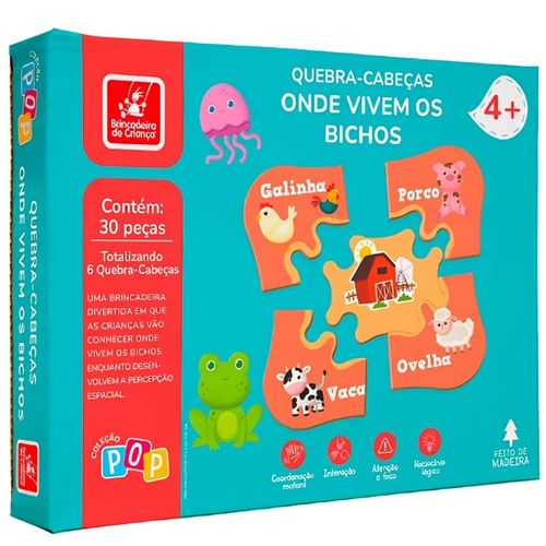 quebra-cabeça 30 peças onde vivem os bichos brincadeira de criança