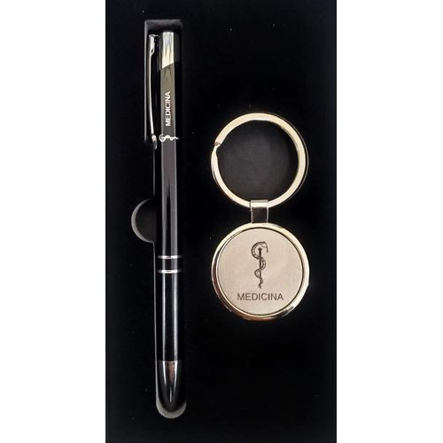 kit chaveiro e caneta esferográfica metal profissão medicina esonic