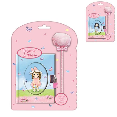 diário com chave e caneta pompom diversos modelos