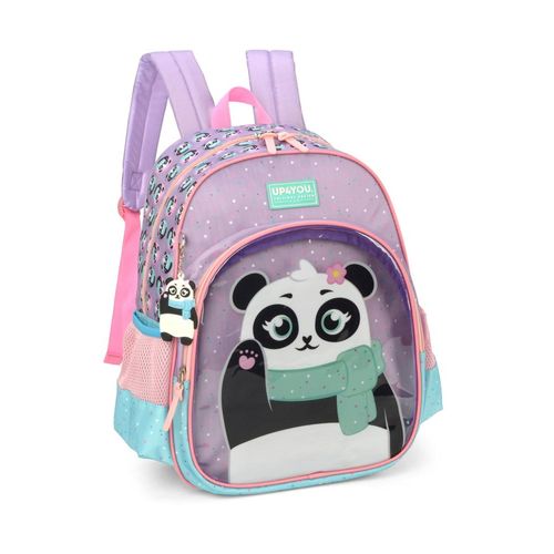 mochila com alça panda lilás