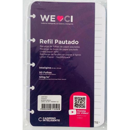 refil para caderno inteligente pequeno pautado 50 folhas 120g inteligine
