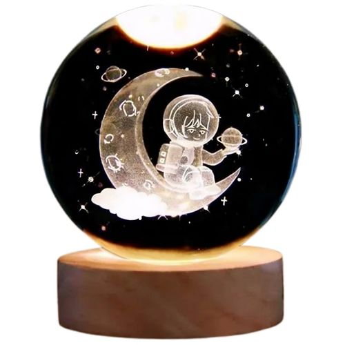 luminária de decoração globo vidro med astronauta sentado na lua com led usb mania