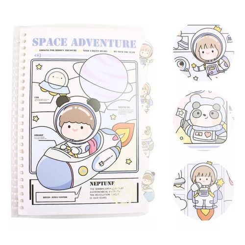 caderno fichário com elástico space adventure 60 folhas so lovers