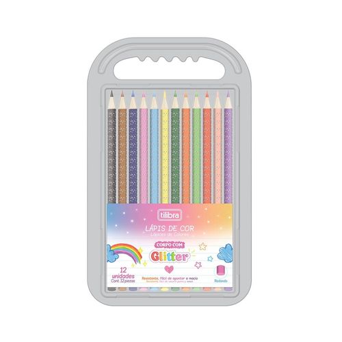 lápis de cor 12 cores glitter tilibra