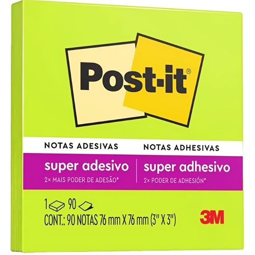 bloco post it 76x76mm 90f verde neon acido 3m