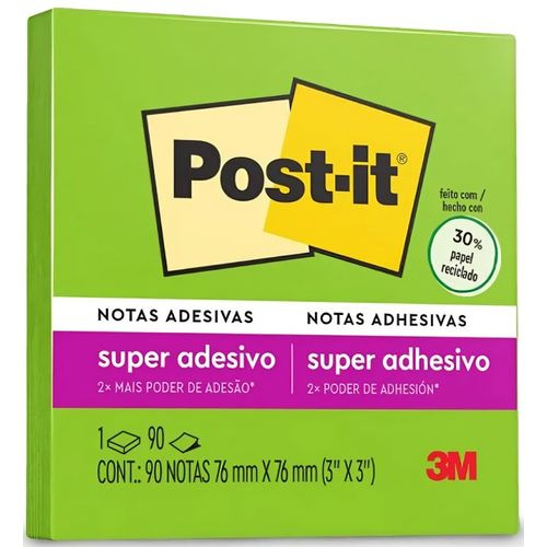 bloco post it 76x76mm 90f verde limeade 3m