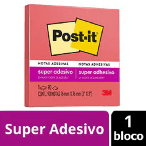 bloco post it 76x76mm 90f rosa poppy goiaba 3m
