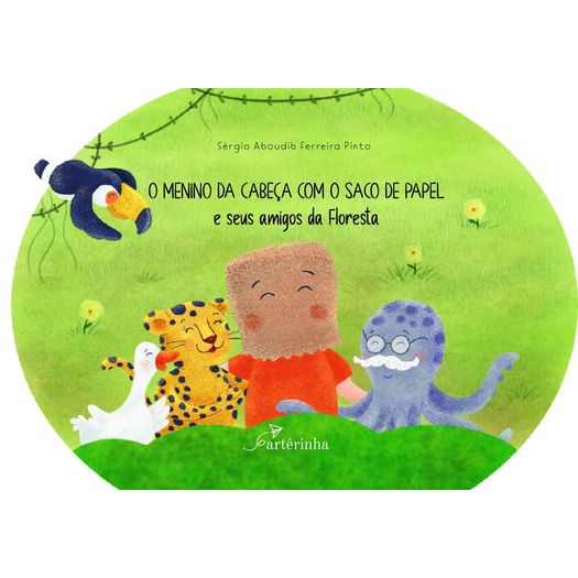 o menino da cabeça com o saco de papel e seus amigos da floresta