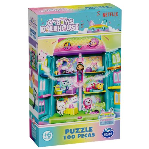 quebra-cabeça 100 peças gabby's dollhouse brilhante