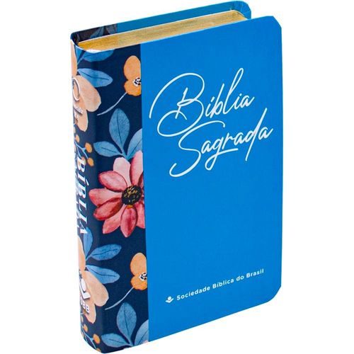 bíblia sagrada ara - edição de bolso - azul com flores