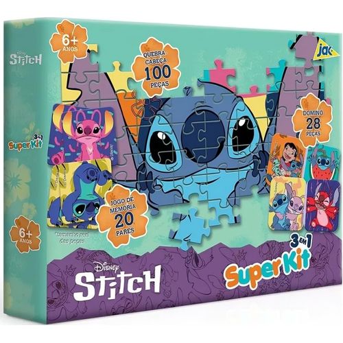 super kit stitch quebra-cabeça dominó jogo da memória