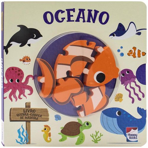 livro quebra-cabeça de madeira: oceano