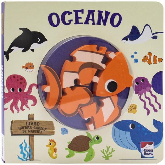 livro quebra-cabeça de madeira: oceano