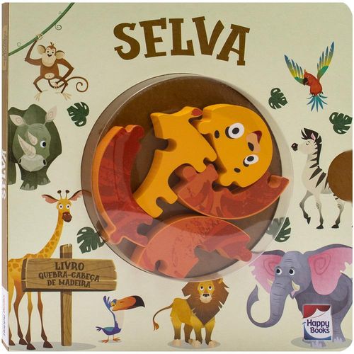 livro quebra-cabeça de madeira: selva