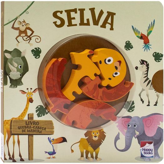 livro quebra-cabeça de madeira: selva