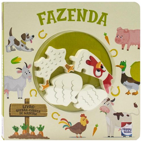 livro quebra-cabeça de madeira: fazenda