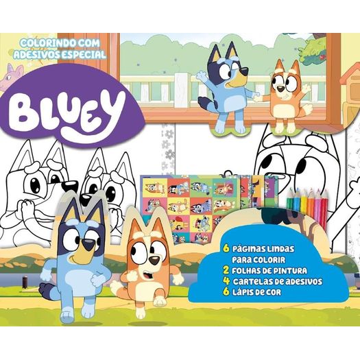 bluey colorindo com adesivos especial