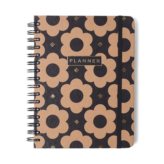 planner permanente semanal kraft a5 flores espiral