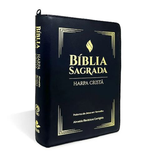 bíblia sagrada - letra grande - com harpa cristã - preta pjv com ziper