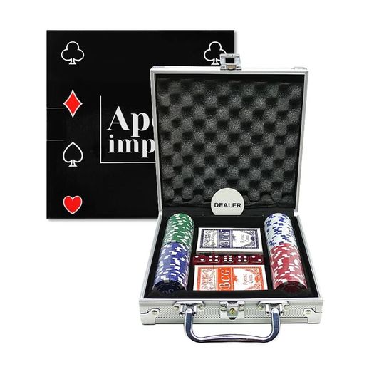 jogo de poker 100 fichas luxo e 2 baralhos maleta alumínio jogo de poker 100 fichas luxo e 2 baralhos maleta alumínio