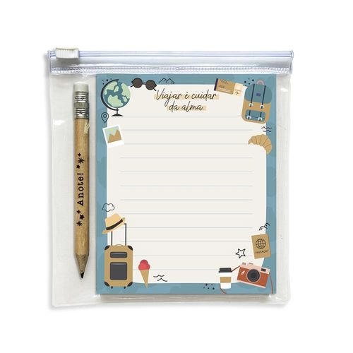 bloco de anotações viagem 50 folhas + mini lápis