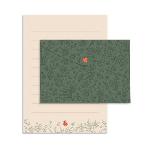 papel de carta joaninha 4 folhas + envelopes