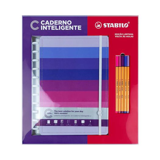 caderno inteligente 80 folhas grande shades of pink + canetas stabilo caderno inteligente 80 folhas grande shades of pink + canetas stabilo