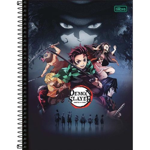 caderno universitário 1x1 80 folhas capa dura demon slayer