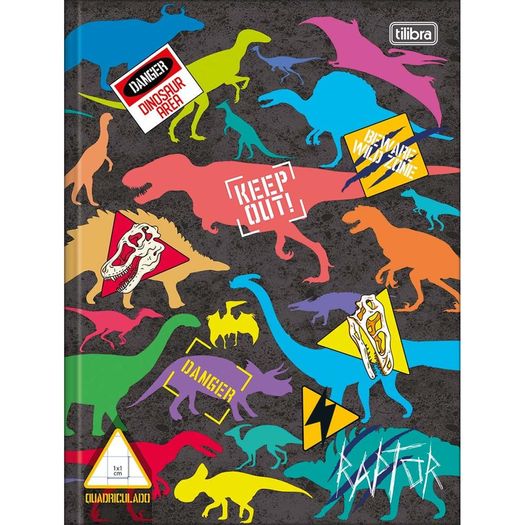 caderno pedagógico quadriculado 40 folhas capa dura raptor